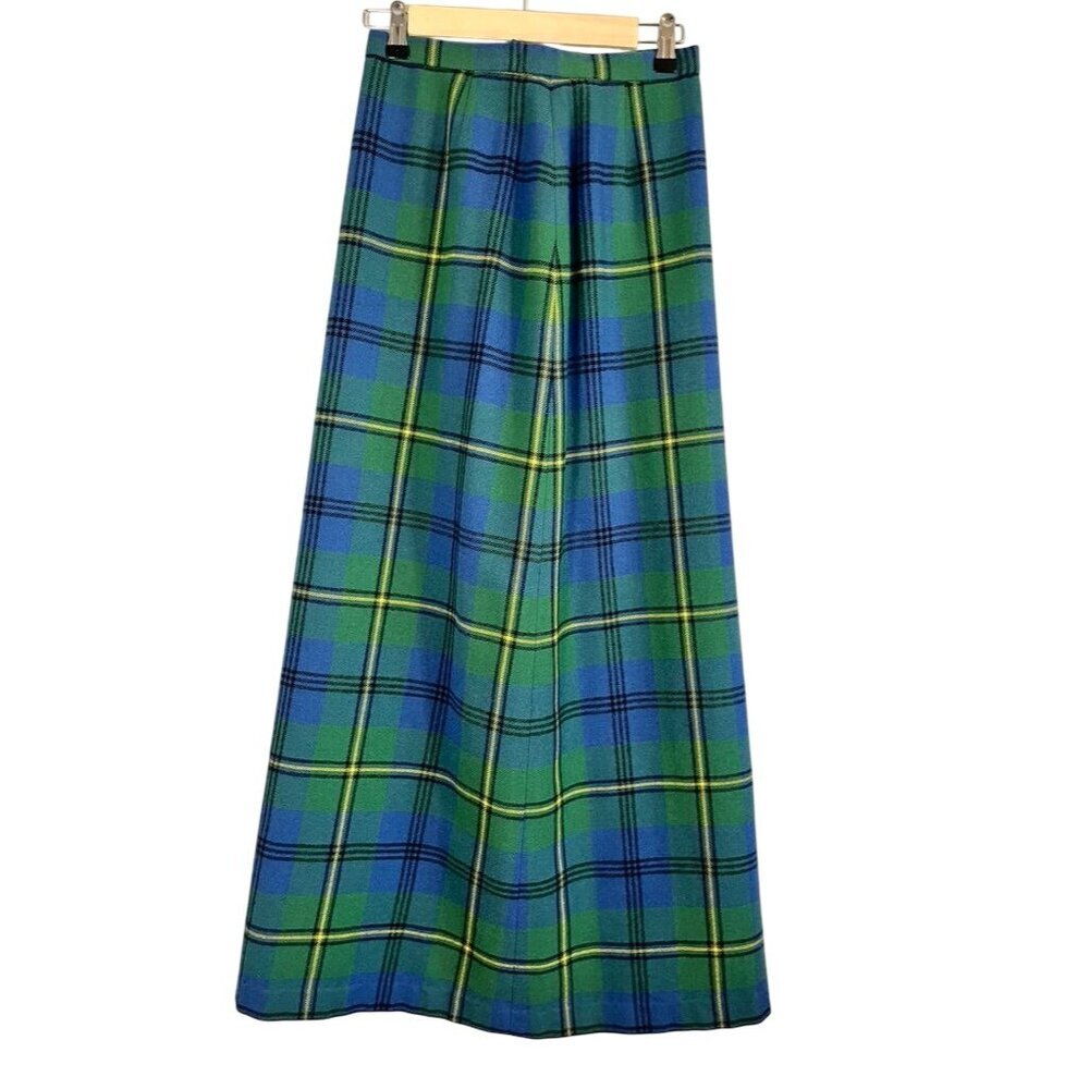 Tartan Wool Plaid Maxi Skirt‎ Blue 27" Heritage Classic Irish 70s Johnstone Chic